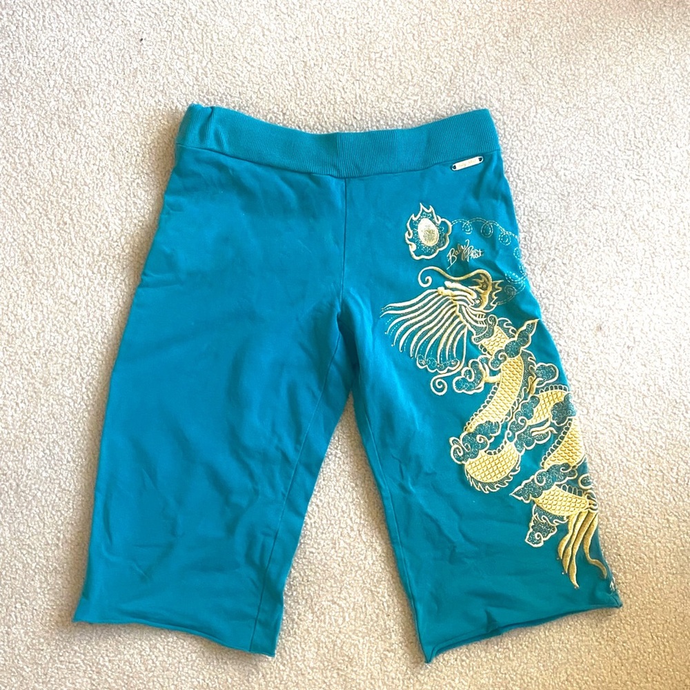 Baby Phat Teal Shorts with Gold Dragon Design